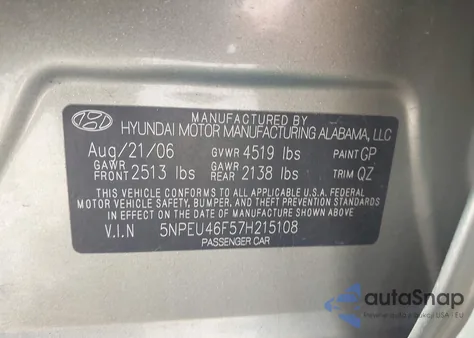 2007 Hyundai Sonata Limited/Se V6 from USA, damaged, VIN 5NPEU46F57H215108